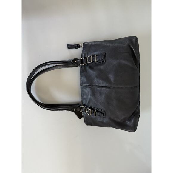 Coach Black Leather Handbag Zipper Purple Interior 10.5”x5”x6” - Picture 8 of 13